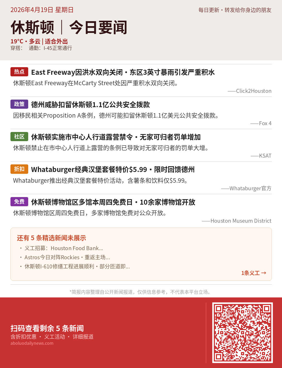 休斯顿今日要闻